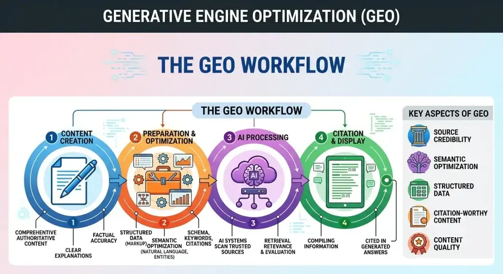 GEO vs SEO workflow infographic