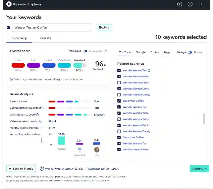 YouTube seo tools: TubeBuddy SEO Studio panel