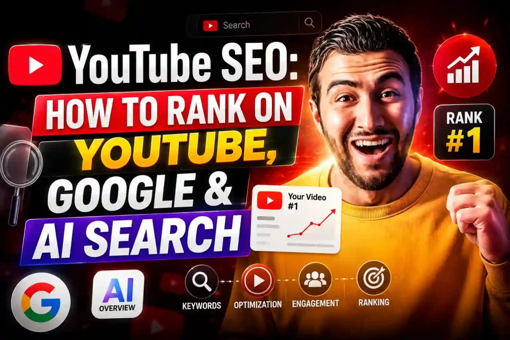 YouTube SEO guide showing how to rank on YouTube, Google, and AI search