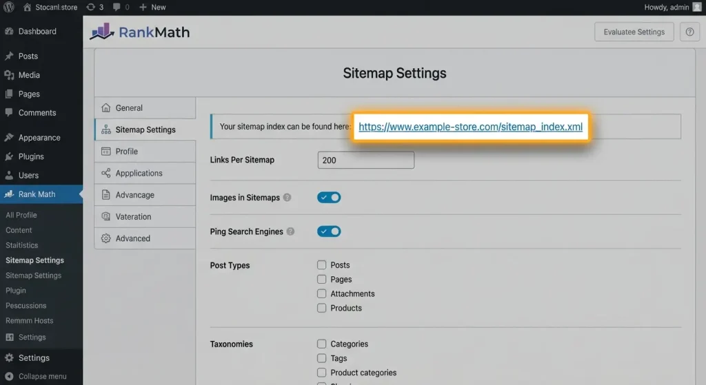Find your XML sitemap in Rank Math"