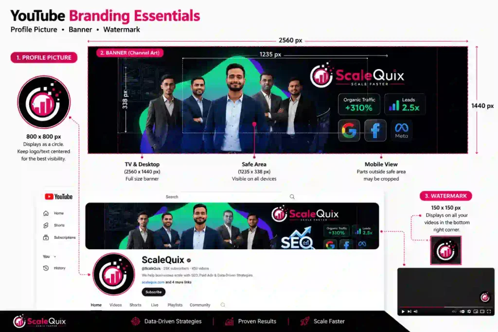 YouTube profile picture banner and watermark sizes