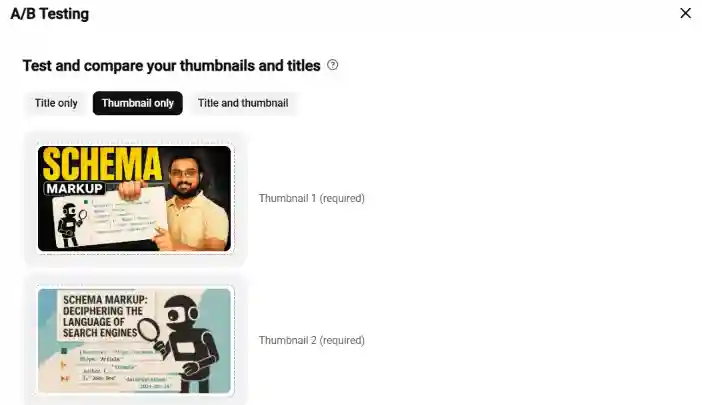 YouTube A/B testing thumbnails and titles.